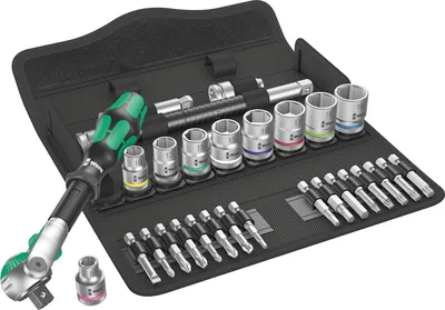 Produktbild von Wera 8100 SB 6, Steckschlüssel-Set, Schwarz, Chrom, Grün, CE, Ratschengriff, 1 Stück(e), 3/8"