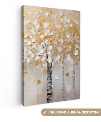 Produktbild von MuchoWow® - Leinwandbilder - Bäume - Aquarell - Kunst - Natur, Wandbild, Wanddeko Bilder Wohnzimmer, 60x90 cm