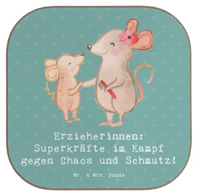 Produktbild von Mr. & Mrs. Panda Untersetzer für Gläser Superheldin Erzieherin - Meeresbrise - Geschenk, Dankbarkeit, personalisierte Geschenke, Coaster, gläseruntersetzer, Basteln