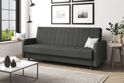 Produktbild von MEBLINI Sofa mit Schlaffunktion - Schlafcouch Ausziehbar - Schlafsofa mit Bettkasten - Sofabett - Couch mit Schlaffunktion - Klappsofa - ANDRES 3 - 218x87x93cm - Dunkelgrau Webstoff