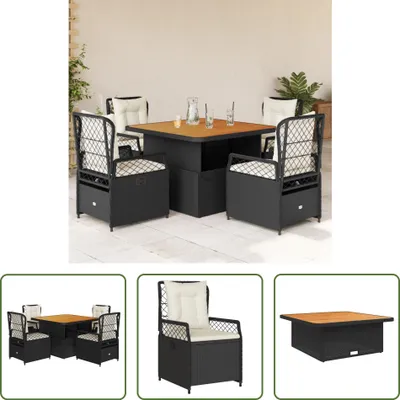 Produktbild von The Living Store 5-tlg. Garten-Essgruppe mit Kissen Schwarz Poly Rattan