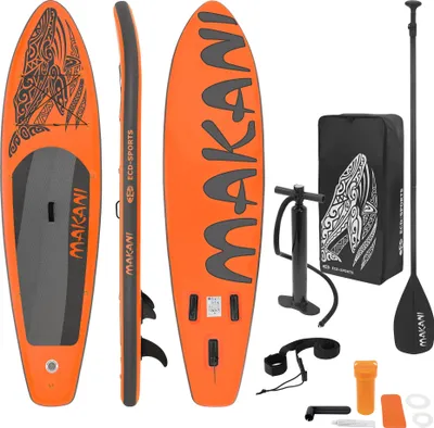 Produktbild von ECD Germany Aufblasbares Stand Up Paddle Board Makani, 320x80x15 cm, Orange, PVC, bis 120 kg, Pumpe Tragetasche Zubehör