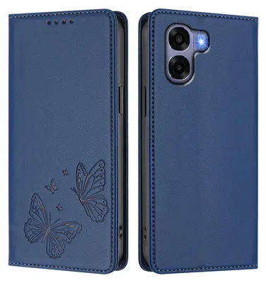 Image de Étui en cuir pour Oppo A6X 4G, étui de protection type portefeuille en cuir gaufré « papillon » avec support, bleu foncé