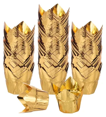 100 Tulpen-Cupcake-Förmchen, Gold, Ø 8 cm, Höhe 8 cm