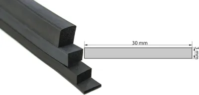 Produktbild von VKP3x30 Moosgummi EPDM - Vierkantprofil 3x30 mm Gummiprofil, Profilgummi, Rechteck