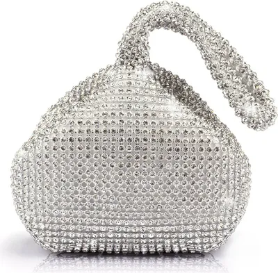 Image de Nouveau AIJUN Triangle Full Strass Femme Sac d'embrayage Soirée Fête Mariage Porte-monnaie (Argent)