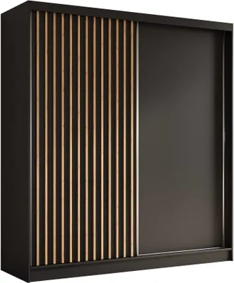 Produktbild von AGMAT Schwebetürenschrank Nevada, Kleiderschrank mit 2 Türen, Moderne Garderobe in Farbe: Schwarz, Schrank in Größe: 200 x 216 x 61 cm
