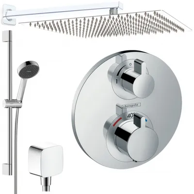 Produktbild von Hansgrohe und Jowi Unterputz Duschsystem Ecostat S Thermostat, Unterputz Duscharmatur mit 360mm Kopfbrause, 650mm Brausestange, OHNE iBox