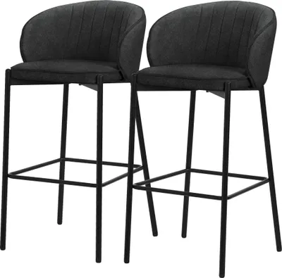 Produktbild von ML-Design Barhocker 2er Set Anthrazit Stoffbezug 76 cm hoch Gepolsterte Barstühle mit Metallgestell Rückenlehne & Fußstütze Küchenstühle Bistrohocker