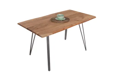 Produktbild von Esstisch Baumkante 140 x 80 cm Akazie massiv naturfarben Metallgestell Silber CELIA