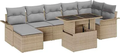 Image de Ensemble de canapé de jardin 8 pcs Beige Poly rotin