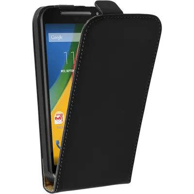 Produktbild von PhoneNatic Kunst-Lederhülle kompatibel mit Motorola Moto G 2014 2. Generation - Flip-Case schwarz + 2 Schutzfolien