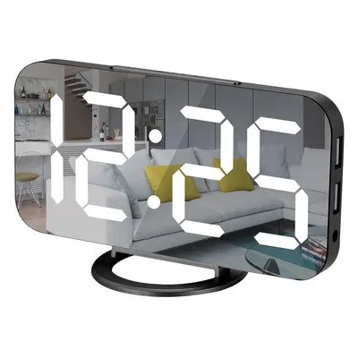 Produktbild von Digitaler Wecker LED Spiegel, Tischuhr mit 2 USB-Ports, Dimmer, Schlummerfunktion, 6,5 Zoll Display für Schlafzimmer & Büro