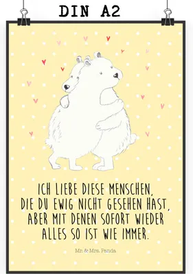Produktbild von Mr. & Mrs. Panda Bild Eisbär Umarmen DIN A2 - Gelb Pastell - Geschenk, Wanddekoration, Wandbild, Kunstdruck, Lustige Sprüche, wanddeko, drucke