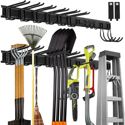 Productafbeelding van Wandrek voor garage, gereedschap, kledinghangers, 64 inch, 4 planken en 12 haken