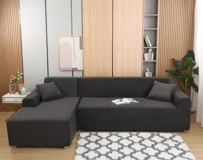 Produktbild von Velvet Plüsch Schonbezug Sofa, rutschfeste Stretch Sofabezug Schonbezug Soft Thick Sofa Protector Für L-förmige Schnittcouch (Dunkelgrau, 3 Sitz + 3 Sitz)