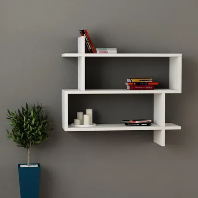 Produktbild von DECORTIE Paralel Wandregal Modernes Bücherregal Weiß 70 x 22 x 65 cm