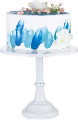 Image de Support à gâteau rond en métal Unyqoos®, diamètre 30 cm, dimensions 30 x 27 cm (12 x 10,6 pouces), couleur argent. Idéal pour présenter des gâteaux, des cupcakes et des desserts lors de mariages, d'événements ou d'anniversaires