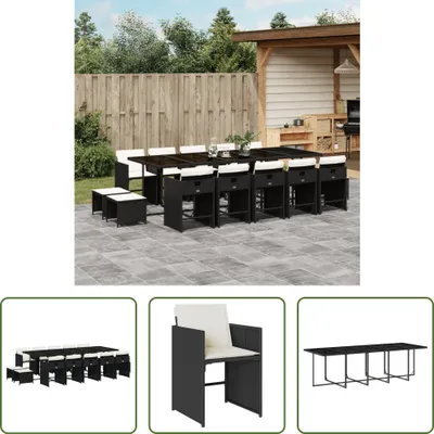 Produktbild von The Living Store 15-tlg. Garten-Essgruppe mit Kissen Schwarz Poly Rattan