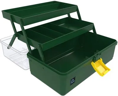 Produktbild von Ibenzoa® 3‑lagige Aufbewahrungsbox 33 cm – 7 Fächer (5 Bereiche), transparenter Deckel, 180°-Öffnung, Tragegriff & Schloss, rutschfester Boden