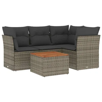 Produktbild von vidaXL 5-tlg. Garten-Sofagarnitur mit Kissen Grau Poly Rattan