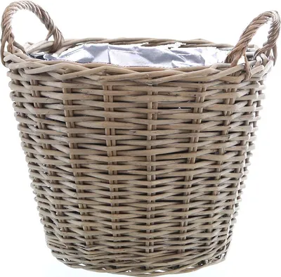Produktbild von Weide Pflanzkorb grau - 40 cm / groß - Holz Blumenkorb mit Henkel - Natur Garten Deko Rattan Blumentopf