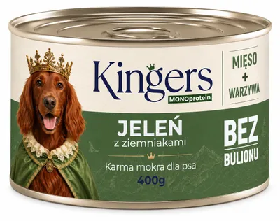 Zdjęcie produktu dla KINGERS Jeleń z ziemniakami 400 g karma mokra dla psa, Obraz wygenerowany przez AI