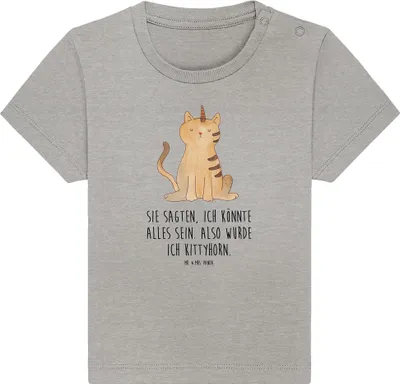 Produktbild von Mr. & Mrs. Panda  T-Shirt Einhorn Katze 0. - 6. Monat - Heather Grey - Geschenk, Unicorn, Glitzer, Kleinkind, Babyshirt, Mieze, Baby, Regenbogen, Kinder Shirt, Top