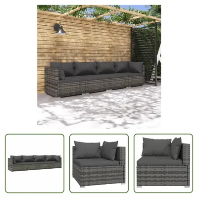 Produktbild von The Living Store 4-tlg. Garten-Lounge-Set mit Kissen Poly Rattan Grau