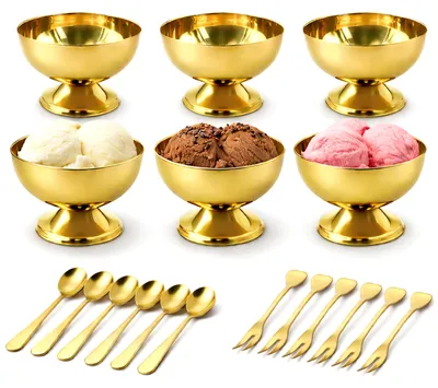 6er-Set Edelstahl-Eisbecher 140 ml, gold, Dessertschalen