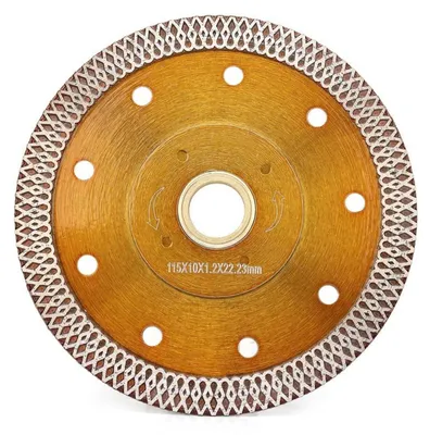 Zdjęcie produktu dla Tarcza diamentowa do cięcia 115 mm, bardzo cienka, z zębami w kształcie litery "X", do cięcia płytek, granitu, marmuru i ceramiki | Otwór: 22,23 mm, wysokość segmentu: 10 mm