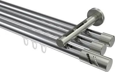 Produktbild von Interdeco Innenlaufstange / Gardinenstange mit Innenlauf Chrom / Edelstahl-Optik, Typ Siteno Zoena (Glitzerzylinder), 20 mm Ø 3-läufig, 180 cm