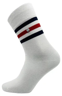 Produktbild von Uni Socken mit Streifen in Weiß, Rot und Blau – Weiß – 41-46