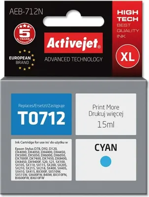 Productafbeelding van ActiveJet-inkt voor Epson-printers - Cyaan, compatibel met modellen AEB-712N, T0712