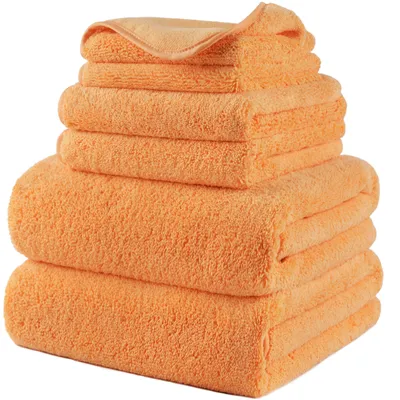 Productafbeelding van Omgoods - Pluche Microvezel Badhanddoekenset 6 Stuks - Sneldrogend & Pluisvrij - Oranje
