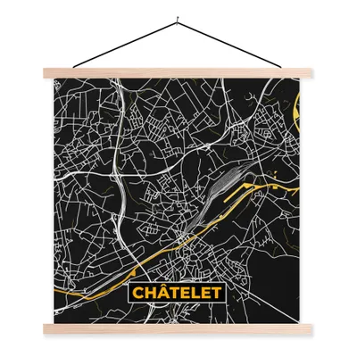 Obrázek produktu pro MuchoWow® Textilní plakát - Mapa města - Mapa - Châtelet - Mapa - 90x90cm - S hnědými lamelami