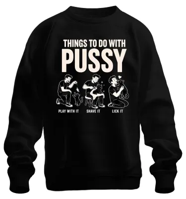 Immagine prodotto di Felpa con cappuccio, colore nero, taglia XL, con scritta "Pussy Lustig Katze" e design sarcastico
