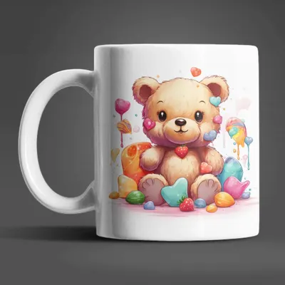Produktbild von Süßer Teddybär Sweet Candy Kaffeetasse Teetasse Tasse Geschenkidee 330 ml – Bunt / Teddy-01