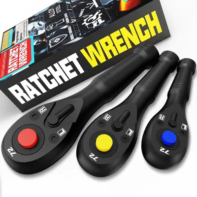 Productafbeelding van Ratelset dopsleutelset - 3 delig - 1/4 3/8 1/2 inch - 72 tanden - Omkeerbare ratel