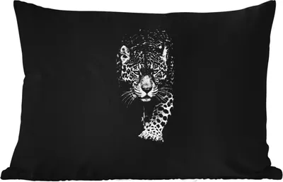 Produktbild von MuchoWow® Outdoor Kissen - Tiere - Schwarz - Leopard - Weiß - Wild - 50x30 cm - Wetterfest - Lounge Kissen - Sofa kissen - Wohnzimmer Dekoration