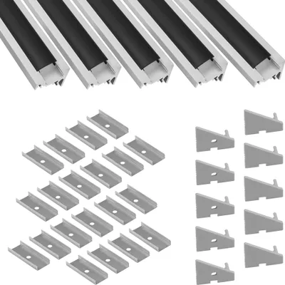 Produktbild von 5x A20 LED Profil 2m - Silber inkl. Abdeckung schwarz, Halter & Endkappen