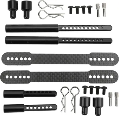 Zdjęcie produktu dla Przednie i tylne słupki skorupy RC, stop aluminium, włókno węglowe, słupki mocujące nadwozie do Axial SCX10 90046 90047 1/10 CarBlack