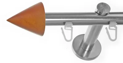 Produktbild von BASIT® Innenlauf Gardinenstange Edelstahl Look 16mm Wandträger 1-läufig modern Spitze Holz H70 E51