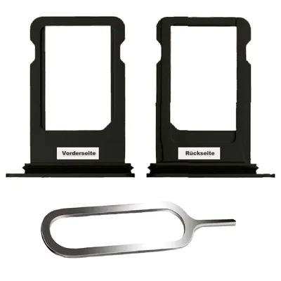 Two SIM card trays and a SIM ejector tool are displayed against a white background.