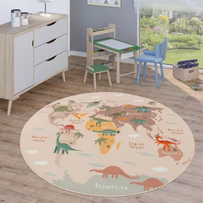 Produktbild von Kinderteppich Teppich Rund Kinderzimmer Spielteppich Straßenteppich Modern Grösse 200 cm Rund