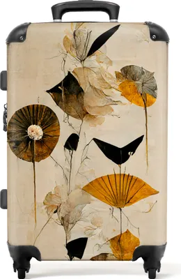 Produktbild von NoBoringSuitcases.com® Großer Koffer - Blumen - Vintage - Pflanzen - Gold - Kombinationsschloss TSA - Hartschalen Trolley 4 Rollen - 72 liter - Reisekoffer - 66 cmKoffer Mittelgroß 67x43x25 cm, 72L,