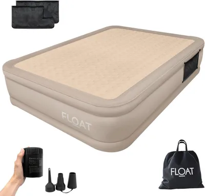Productafbeelding van FLOAT - 2 Persoons luchtbed - 203x152x40 cm - Opbergzakken, draagtas en reparatiekit - Zelfopblazend Twee persoons luchtmatras - Ingebouwde elektrische pomp - Stevig Logeerbed - CloudSpring