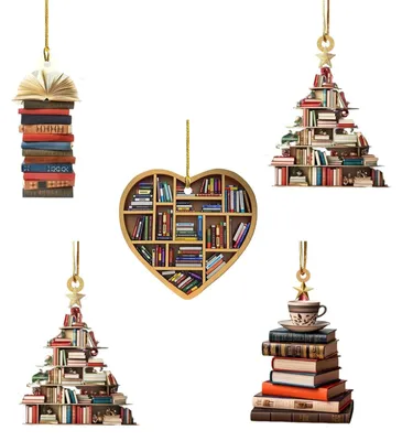 5er-Set buchförmige Weihnachtsbaum-Anhänger, braun, 9,1 cm