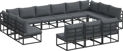 Produktbild von Gartensofa-set mit Kissen 13 pcs Schwarz Aluminium
