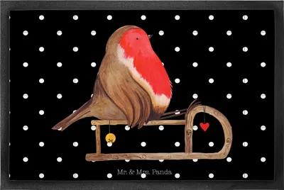 Produktbild von Mr. & Mrs. Panda fußmatte Rotkehlchen Schlitten 60 x 90 cm - Schwarz - Geschenk, Schmutzfangmatte, Weihnachten, Vogel, Bodenvorleger, Haustürmatte, Schmutzmatte